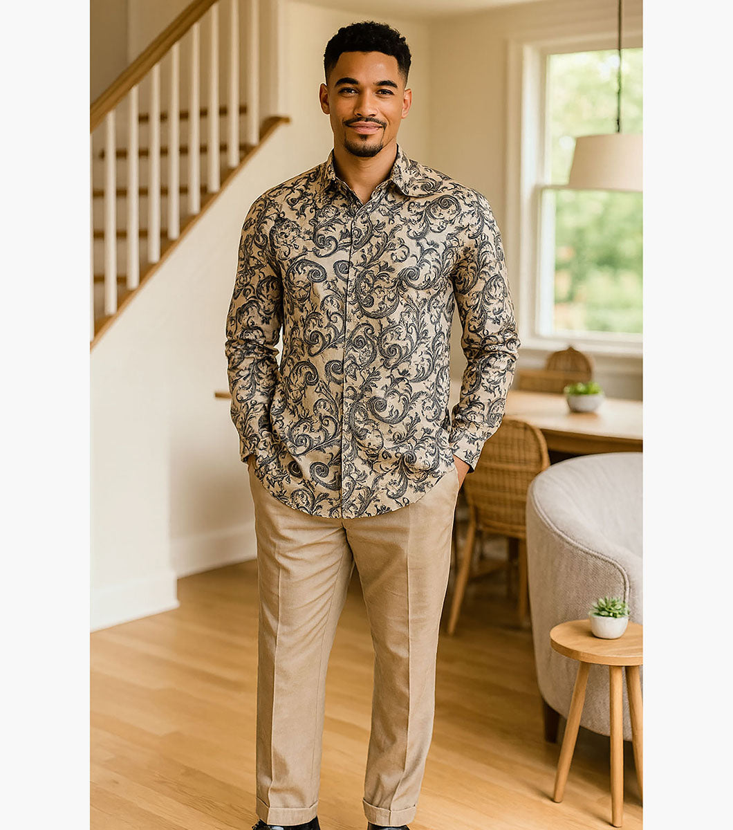 Stacy Adams Eli Button Down Shirt Men’s Casual Wear - Tan