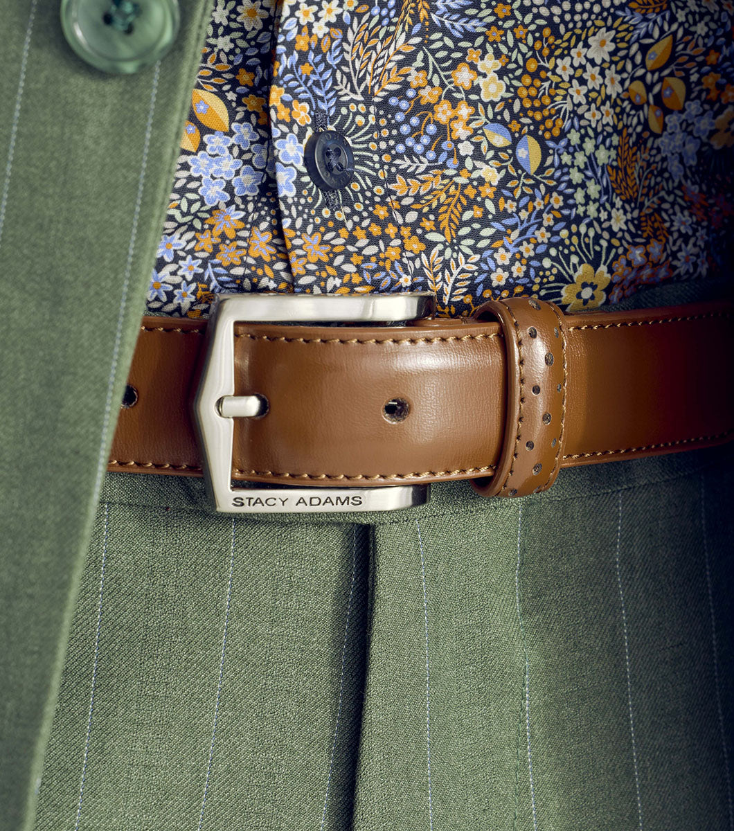 Stacy Adams Pinseal Perf Strap Genuine Leather Belt Men’s Belts - Cognac