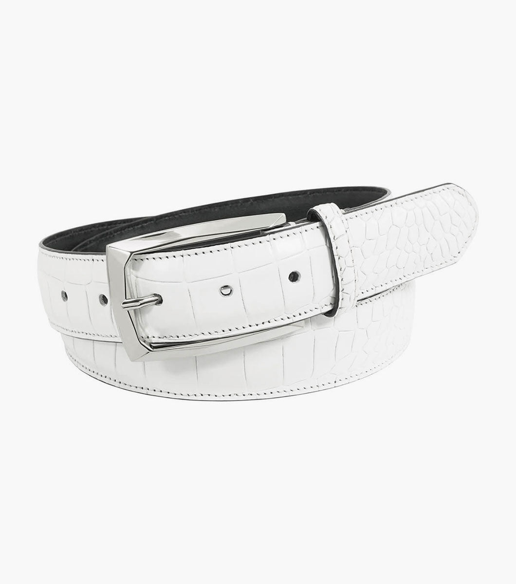 Stacy Adams Ozzie Croc Emboss Belt Men’s Belts - White