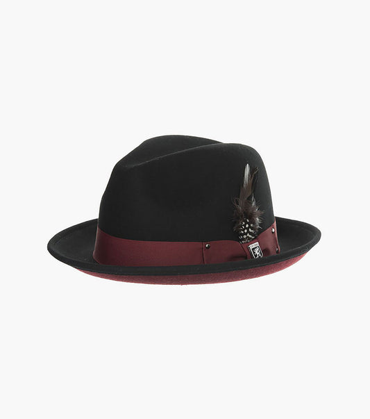 Stacy Adams Riven Fedora Wool Felt Pinch Front Hat Men’s Hats - Burgundy