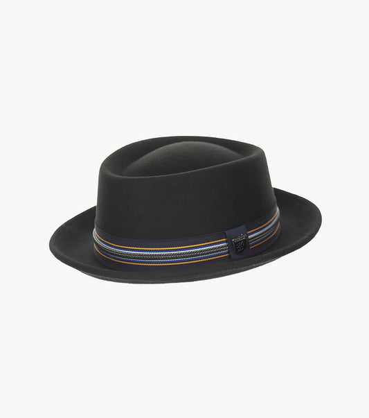 Stacy Adams Porkie Porkpie Hat Wool Felt Flat Top Hat Men’s Hats - Blue
