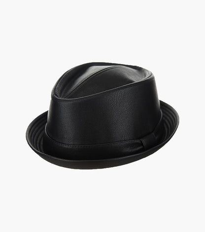 Stacy Adams Vincent Fedora Vegan Leather Pinch Front Hat Men’s Hats - Black