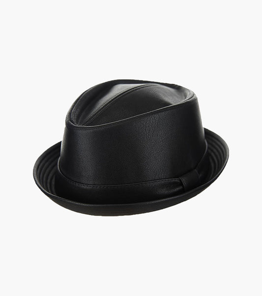 Stacy Adams Vincent Fedora Vegan Leather Pinch Front Hat Men’s Hats - Black