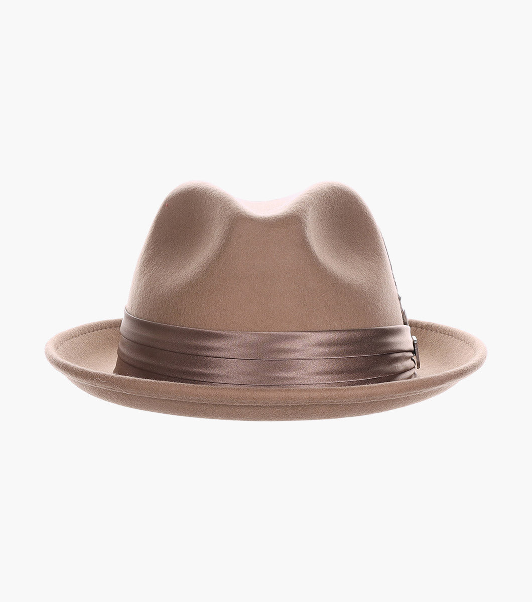 Stacy Adams Ash Fedora Crushable Wool Felt Pinch Front Hat Men’s Hats - Camel