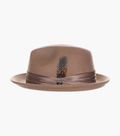 Stacy Adams Ash Fedora Crushable Wool Felt Pinch Front Hat Men’s Hats - Camel