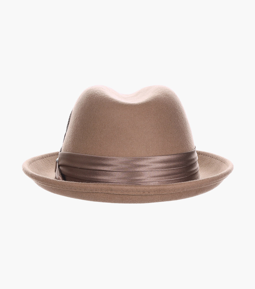 Stacy Adams Ash Fedora Crushable Wool Felt Pinch Front Hat Men’s Hats - Camel
