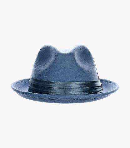 Stacy Adams Ash Fedora Crushable Wool Felt Pinch Front Hat Men’s Hats - Blue Denim