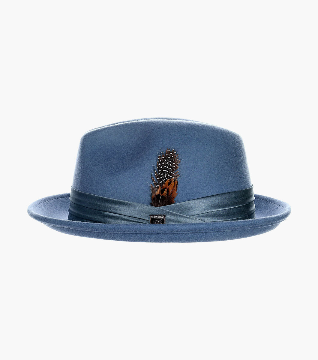 Stacy Adams Ash Fedora Crushable Wool Felt Pinch Front Hat Men’s Hats - Blue Denim