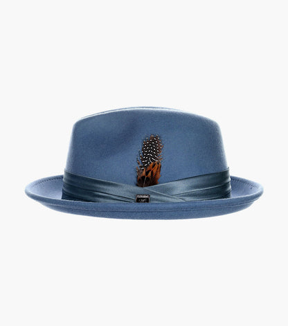 Stacy Adams Ash Fedora Crushable Wool Felt Pinch Front Hat Men’s Hats - Blue Denim