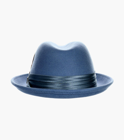 Stacy Adams Ash Fedora Crushable Wool Felt Pinch Front Hat Men’s Hats - Blue Denim