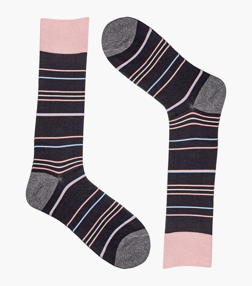 Stacy Adams Narrow Stripes Men's Crew Dress Socks Men’s Socks - Black Multi