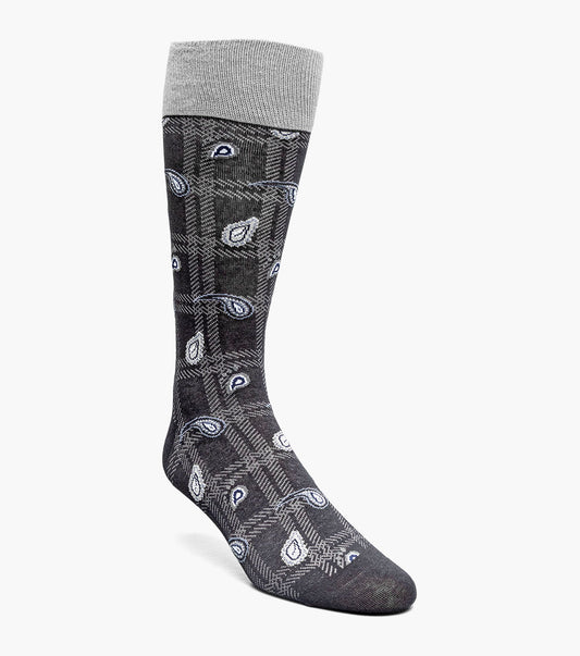 Stacy Adams Plaid Teardrop Men's Crew Dress Socks Men’s Socks - Black