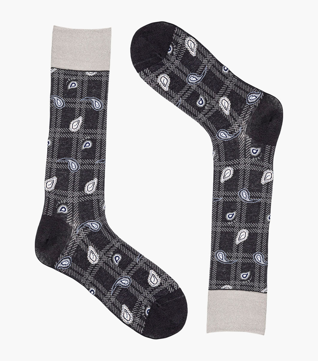 Stacy Adams Plaid Teardrop Men's Crew Dress Socks Men’s Socks - Black