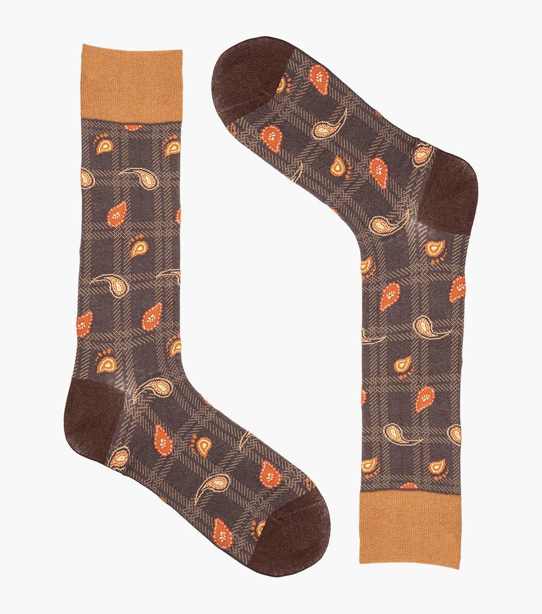 Stacy Adams Plaid Teardrop Men's Crew Dress Socks Men’s Socks - Brown