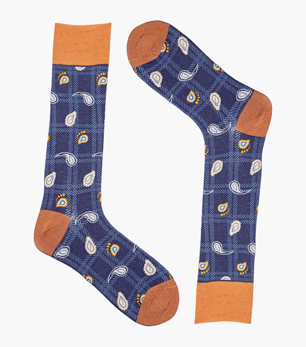 Stacy Adams Plaid Teardrop Men's Crew Dress Socks Men’s Socks - Navy