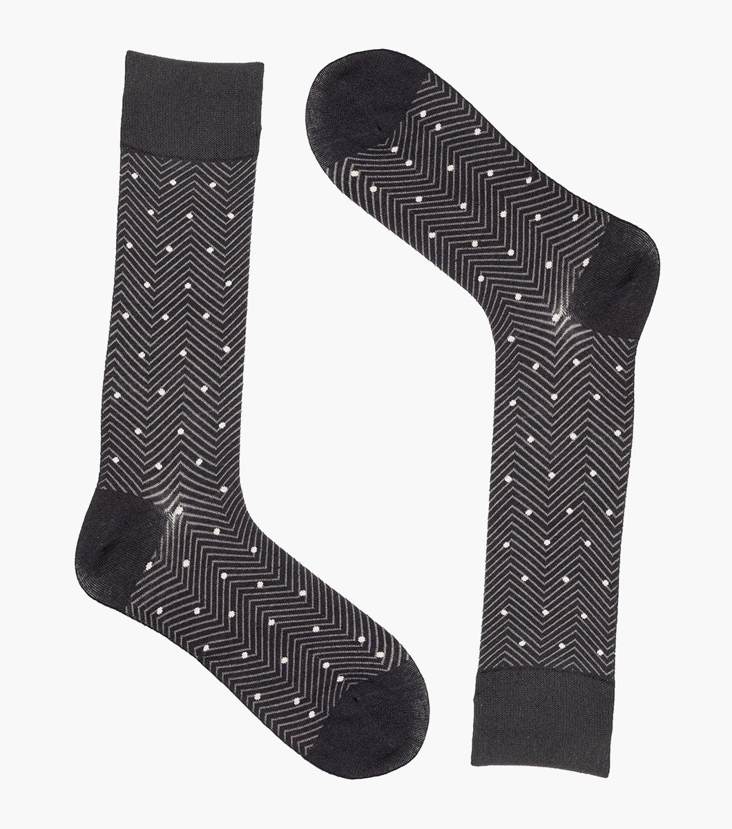 Stacy Adams Chevron Dots Men's Crew Dress Socks Men’s Socks - Black