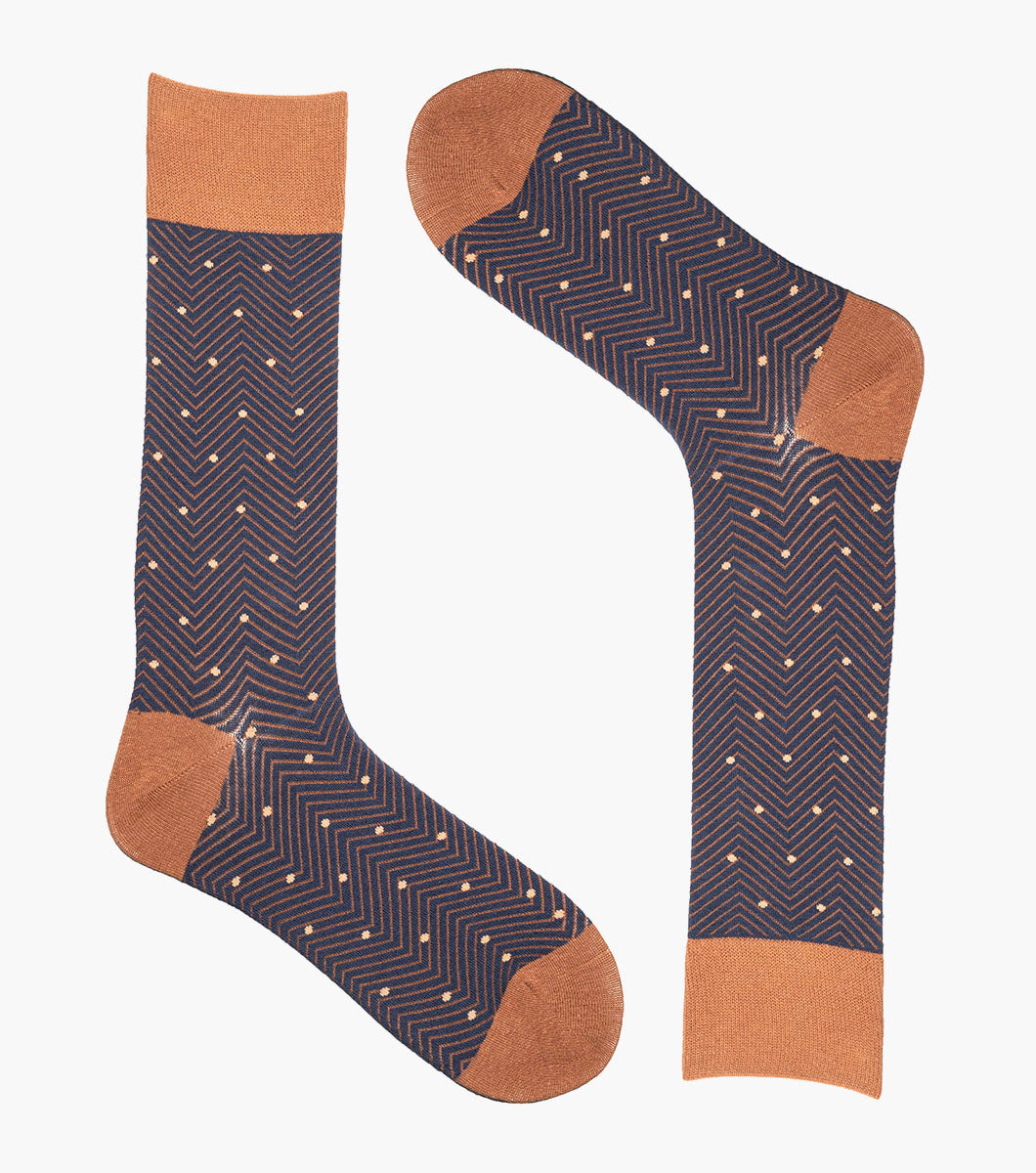 Stacy Adams Chevron Dots Men's Crew Dress Socks Men’s Socks - Navy