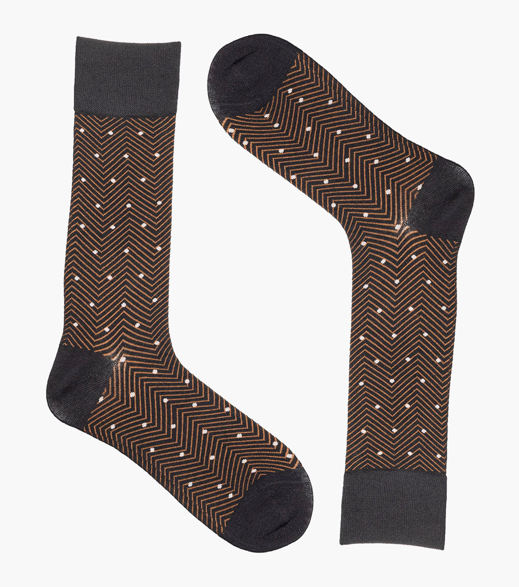 Stacy Adams Chevron Dots Men's Crew Dress Socks Men’s Socks - Black Multi