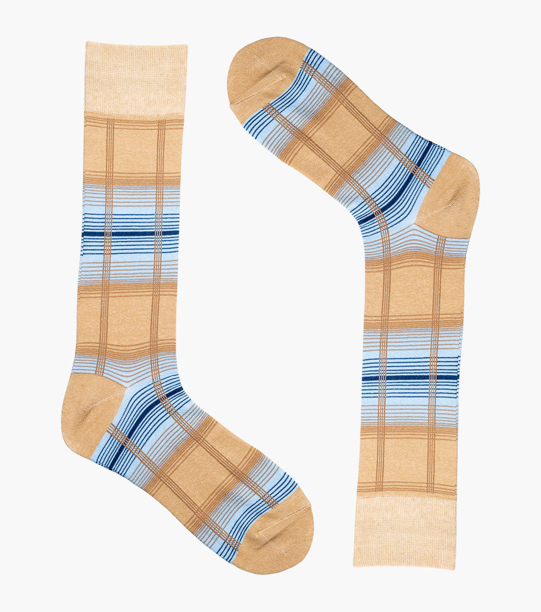 Stacy Adams Tri-Color Plaid Men's Crew Dress Socks Men’s Socks - Tan