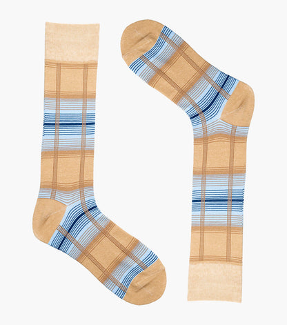 Stacy Adams Tri-Color Plaid Men's Crew Dress Socks Men’s Socks - Tan