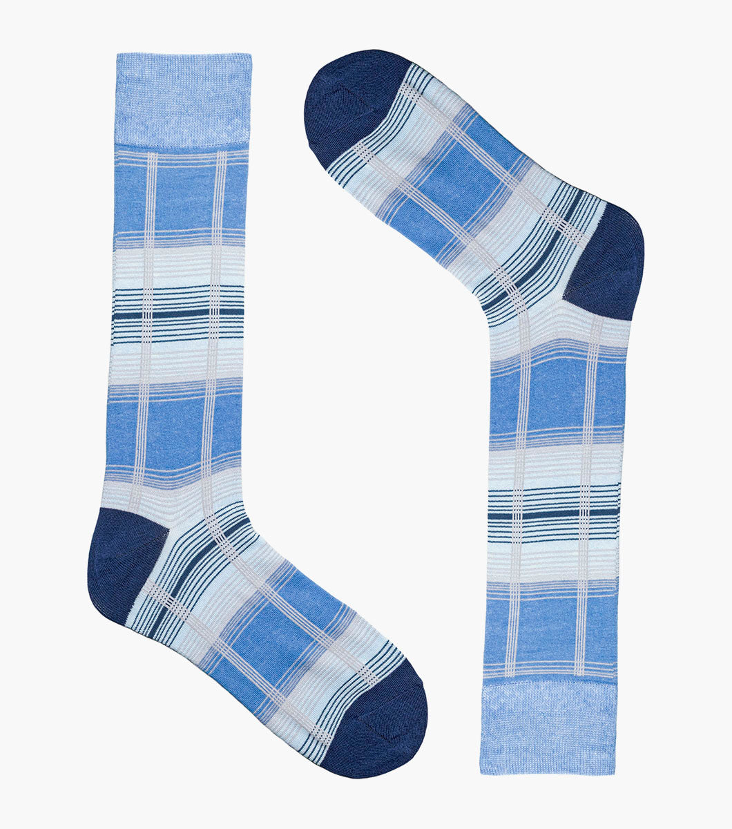Stacy Adams Tri-Color Plaid Men's Crew Dress Socks Men’s Socks - Blue