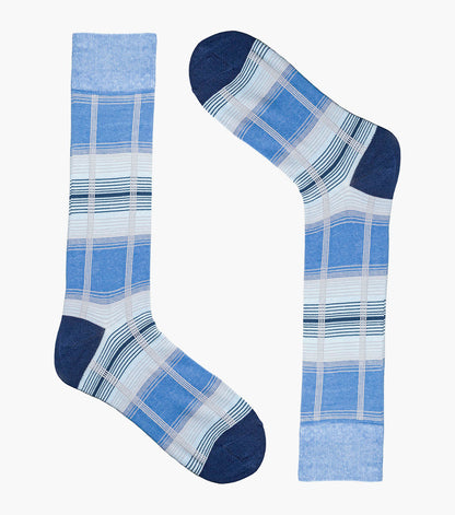 Stacy Adams Tri-Color Plaid Men's Crew Dress Socks Men’s Socks - Blue