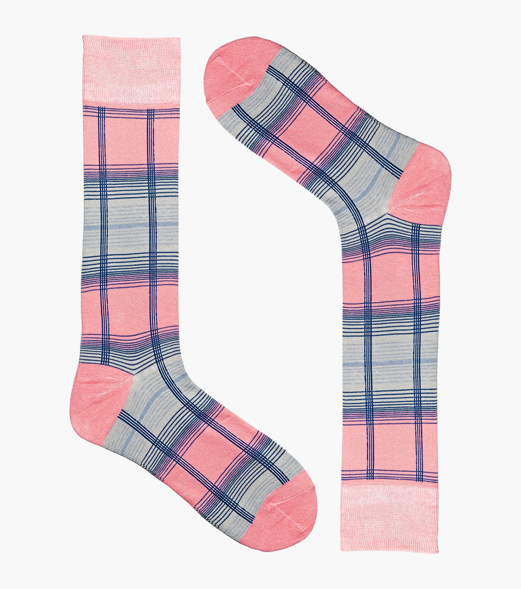 Stacy Adams Tri-Color Plaid Men's Crew Dress Socks Men’s Socks - Pink