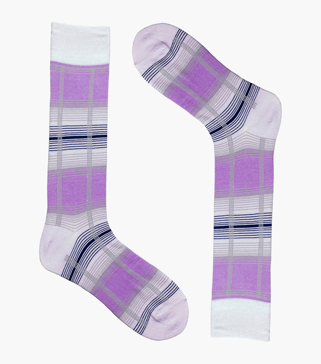 Stacy Adams Tri-Color Plaid Men's Crew Dress Socks Men’s Socks - Purple