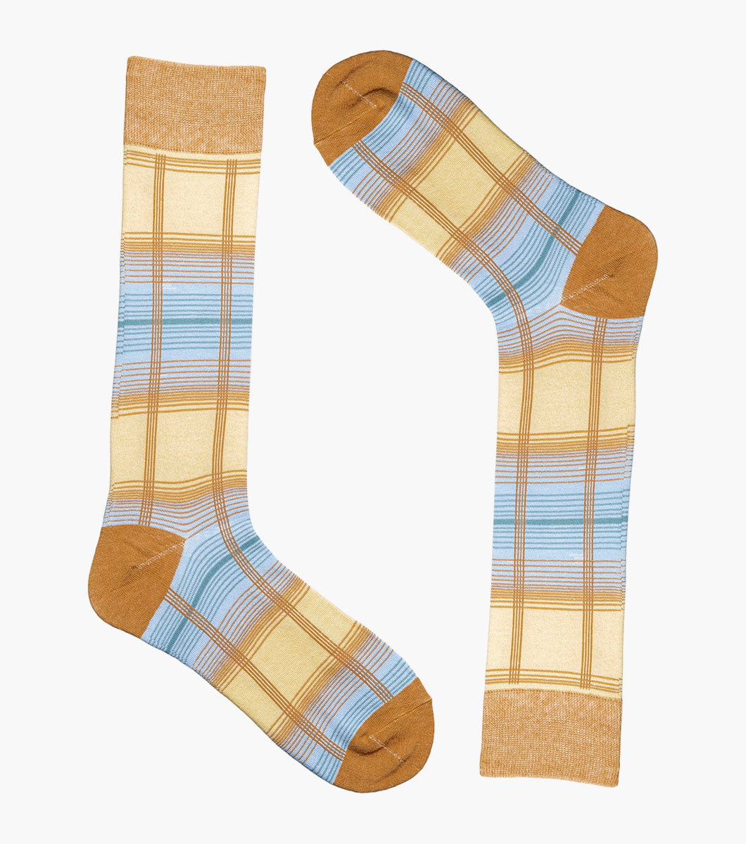 Stacy Adams Tri-Color Plaid Men's Crew Dress Socks Men’s Socks - Yellow