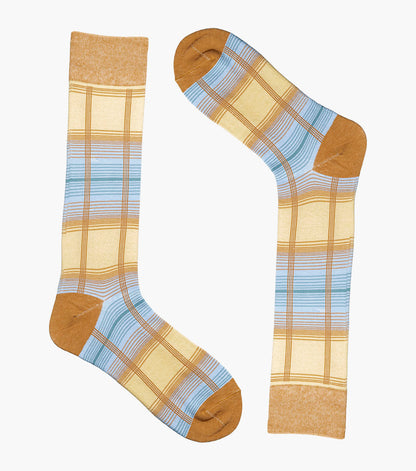 Stacy Adams Tri-Color Plaid Men's Crew Dress Socks Men’s Socks - Yellow