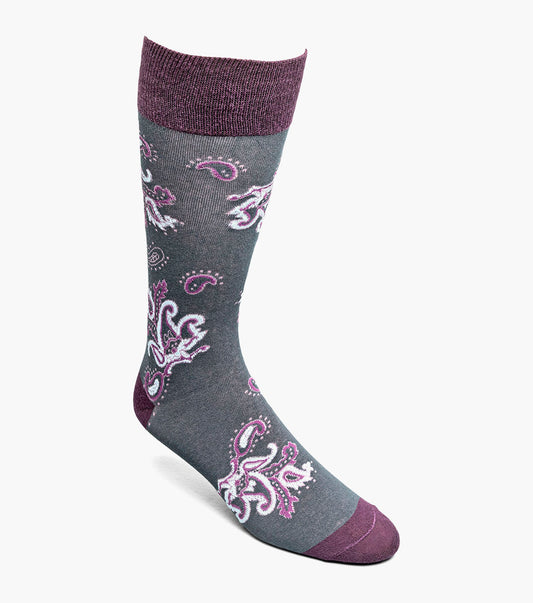 Stacy Adams Bold Paisley Men's Crew Dress Socks Men’s Socks - Dk Gray Multi