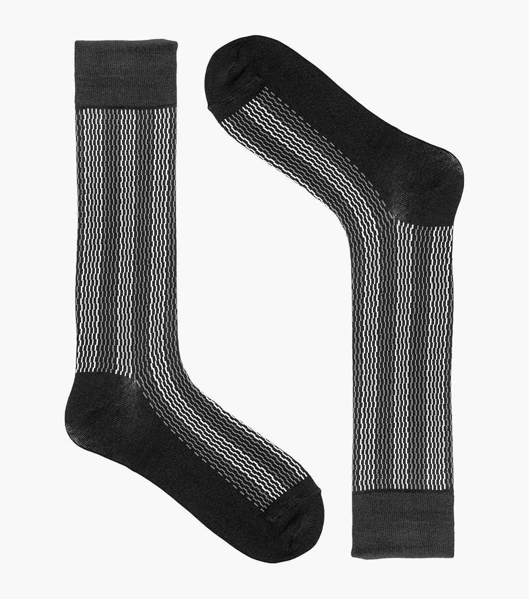 Stacy Adams Offset Lines Men's Crew Dress Socks Men’s Socks - Black Multi
