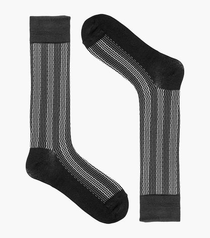 Stacy Adams Offset Lines Men's Crew Dress Socks Men’s Socks - Black Multi