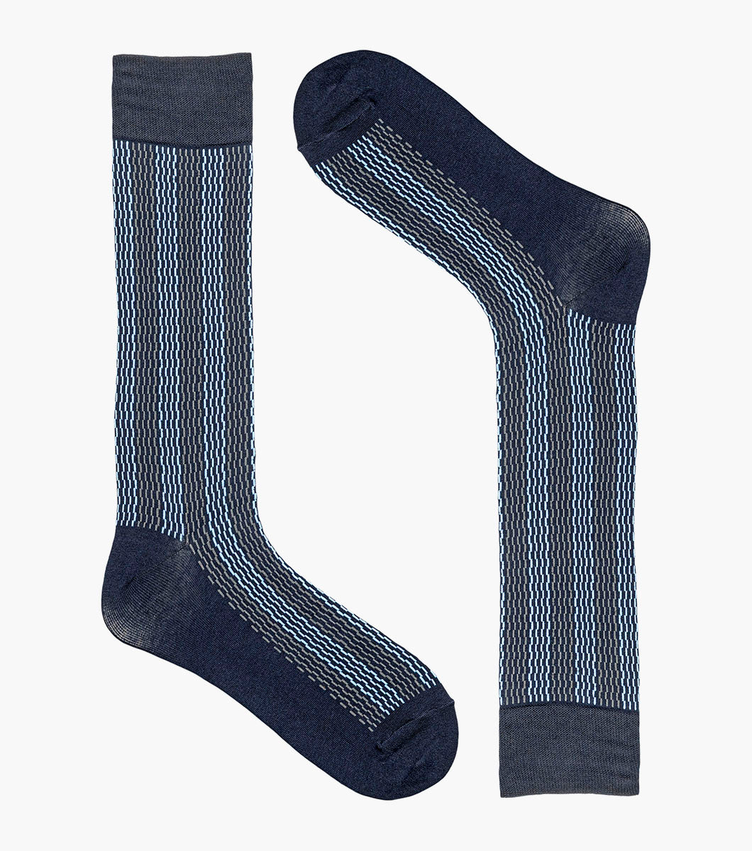 Stacy Adams Offset Lines Men's Crew Dress Socks Men’s Socks - Navy Multi