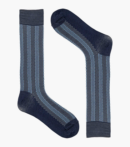Stacy Adams Offset Lines Men's Crew Dress Socks Men’s Socks - Navy Multi