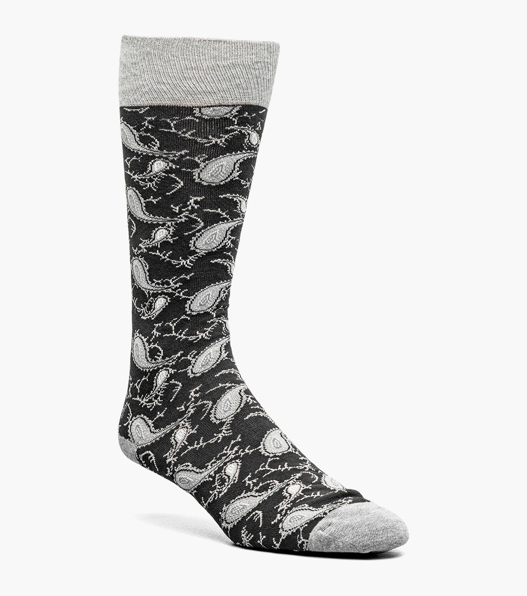 Stacy Adams Two Tone Paisley Men's Crew Dress Socks Men’s Socks - Black/Gray