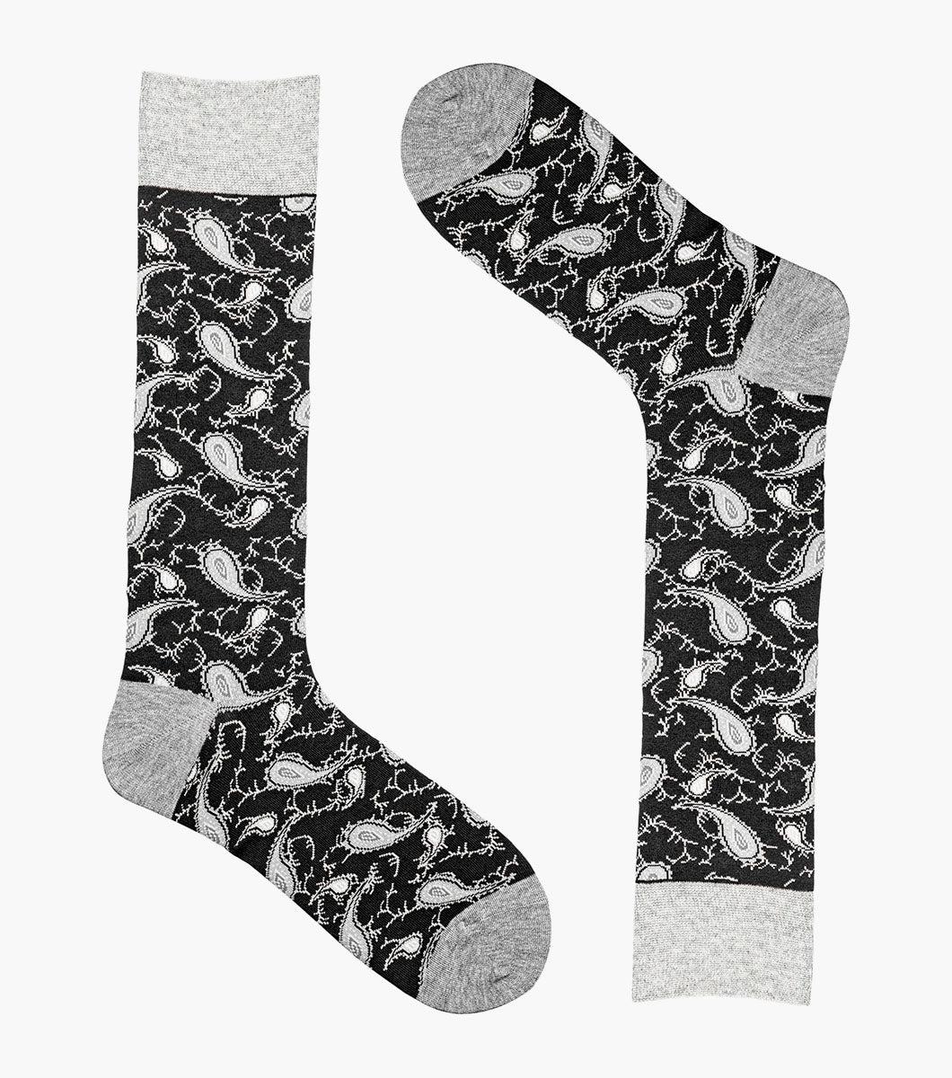 Stacy Adams Two Tone Paisley Men's Crew Dress Socks Men’s Socks - Black/Gray