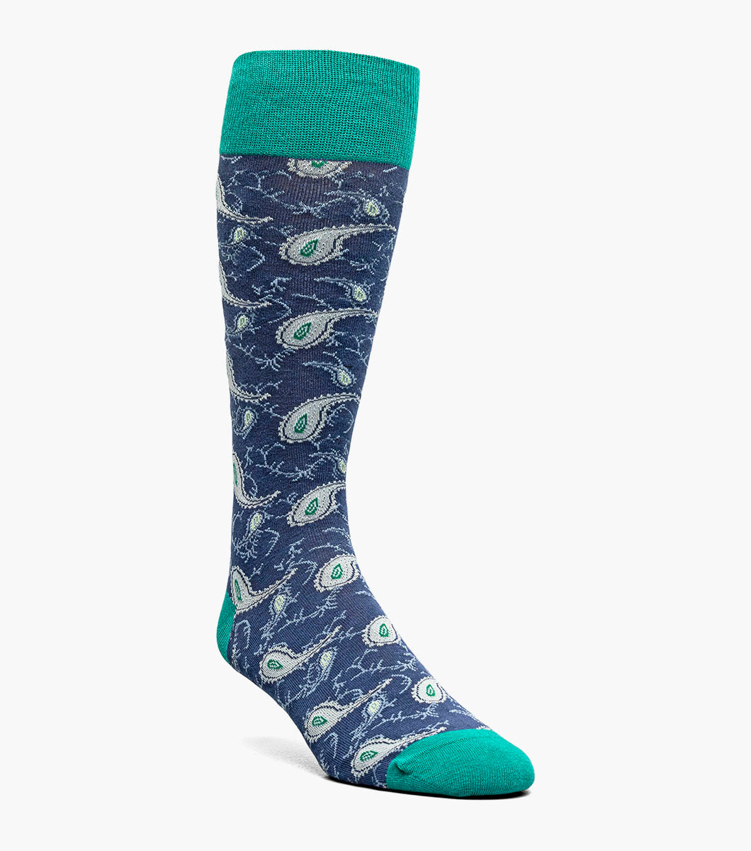 Stacy Adams Two Tone Paisley Men's Crew Dress Socks Men’s Socks - Aqua Multi