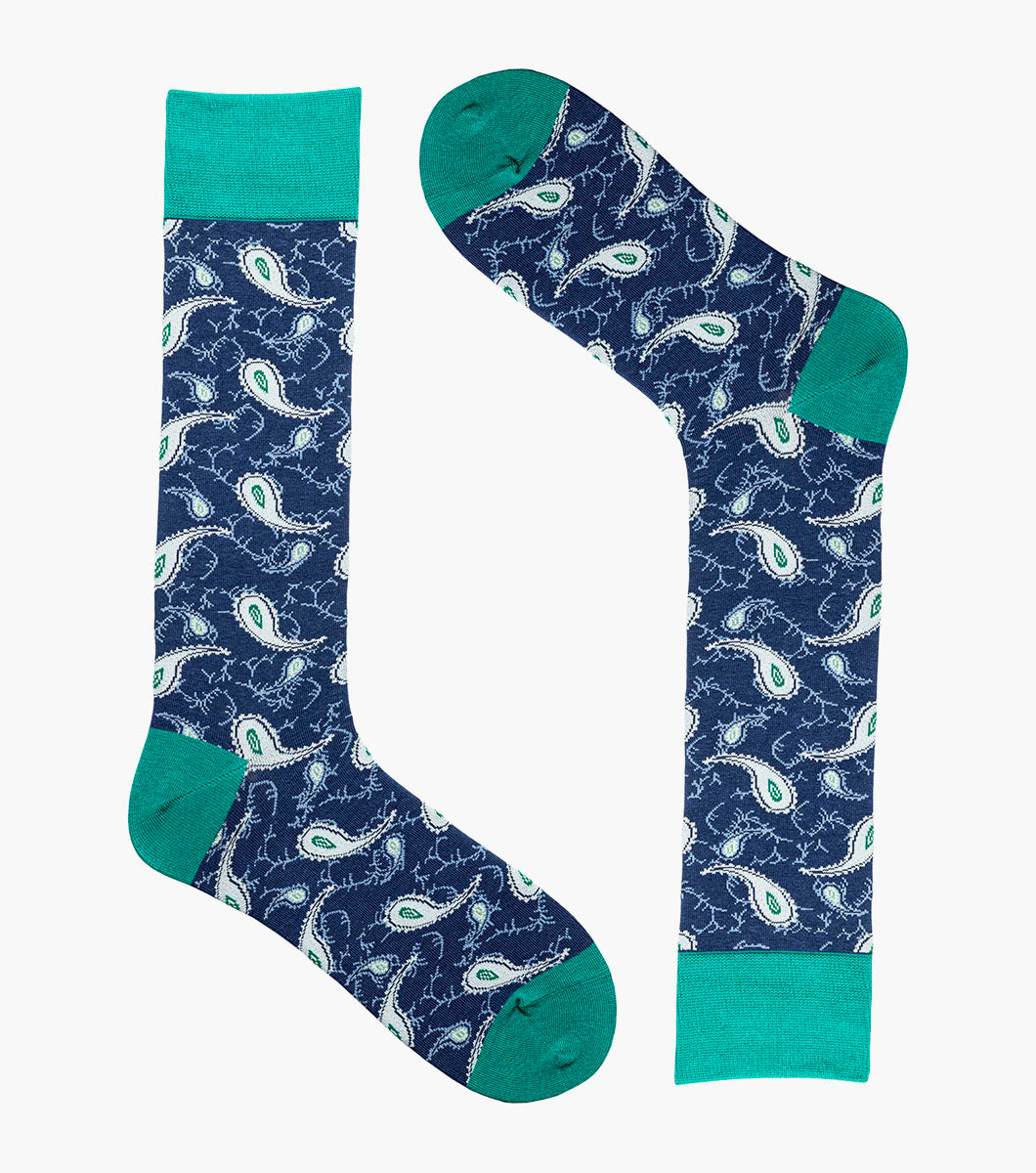 Stacy Adams Two Tone Paisley Men's Crew Dress Socks Men’s Socks - Aqua Multi