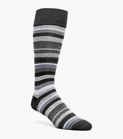 Stacy Adams Assorted Stripe Men's Crew Dress Socks Men’s Socks - Black/Gray