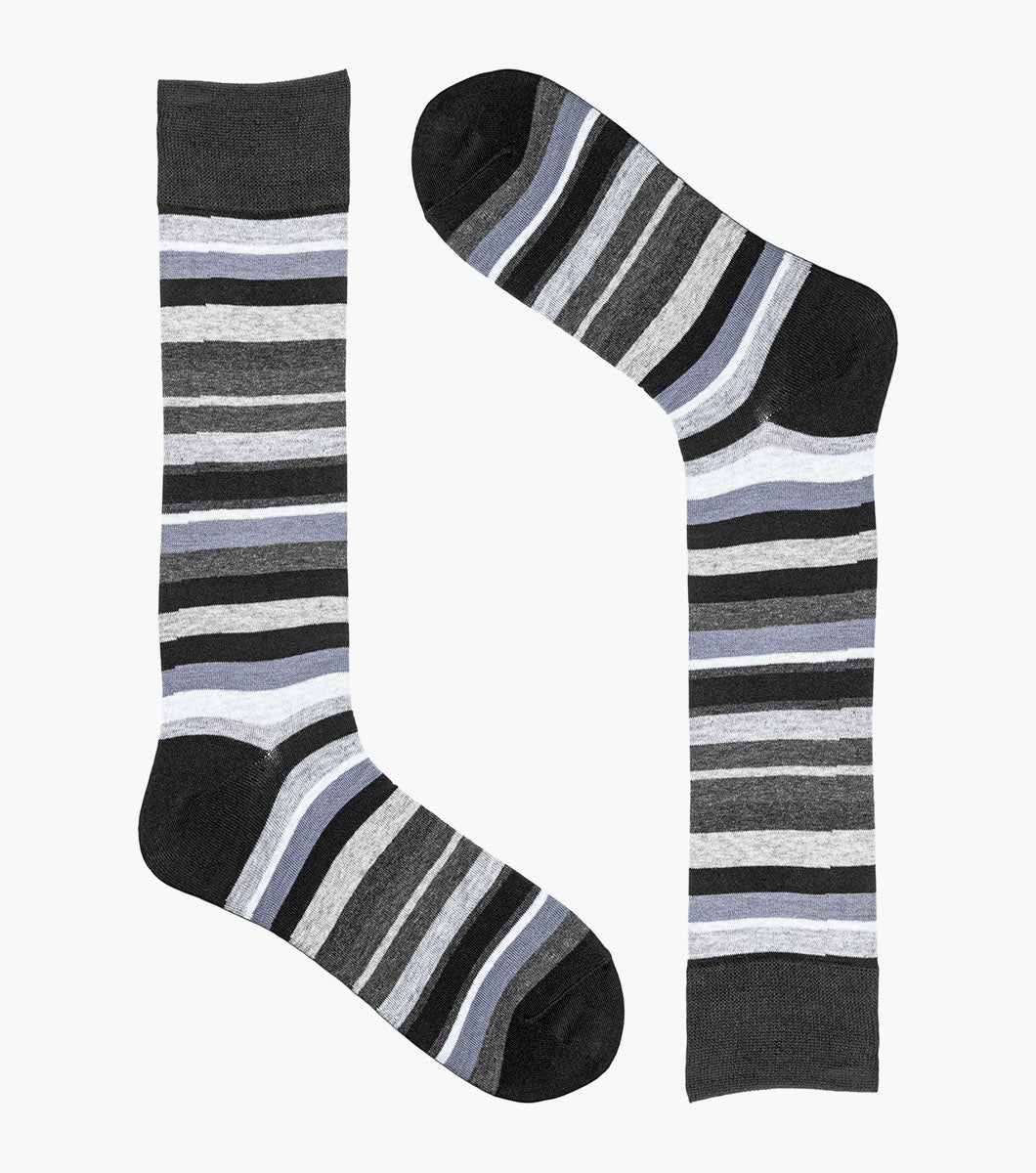 Stacy Adams Assorted Stripe Men's Crew Dress Socks Men’s Socks - Black/Gray