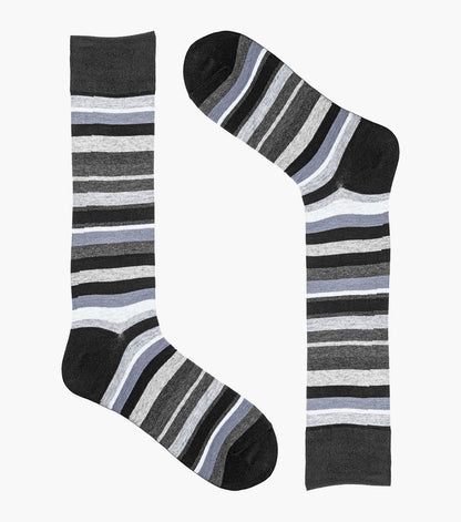 Stacy Adams Assorted Stripe Men's Crew Dress Socks Men’s Socks - Black/Gray