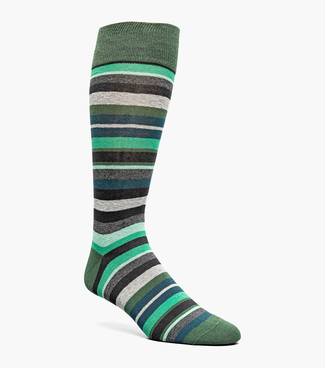 Stacy Adams Assorted Stripe Men's Crew Dress Socks Men’s Socks - Green Multi
