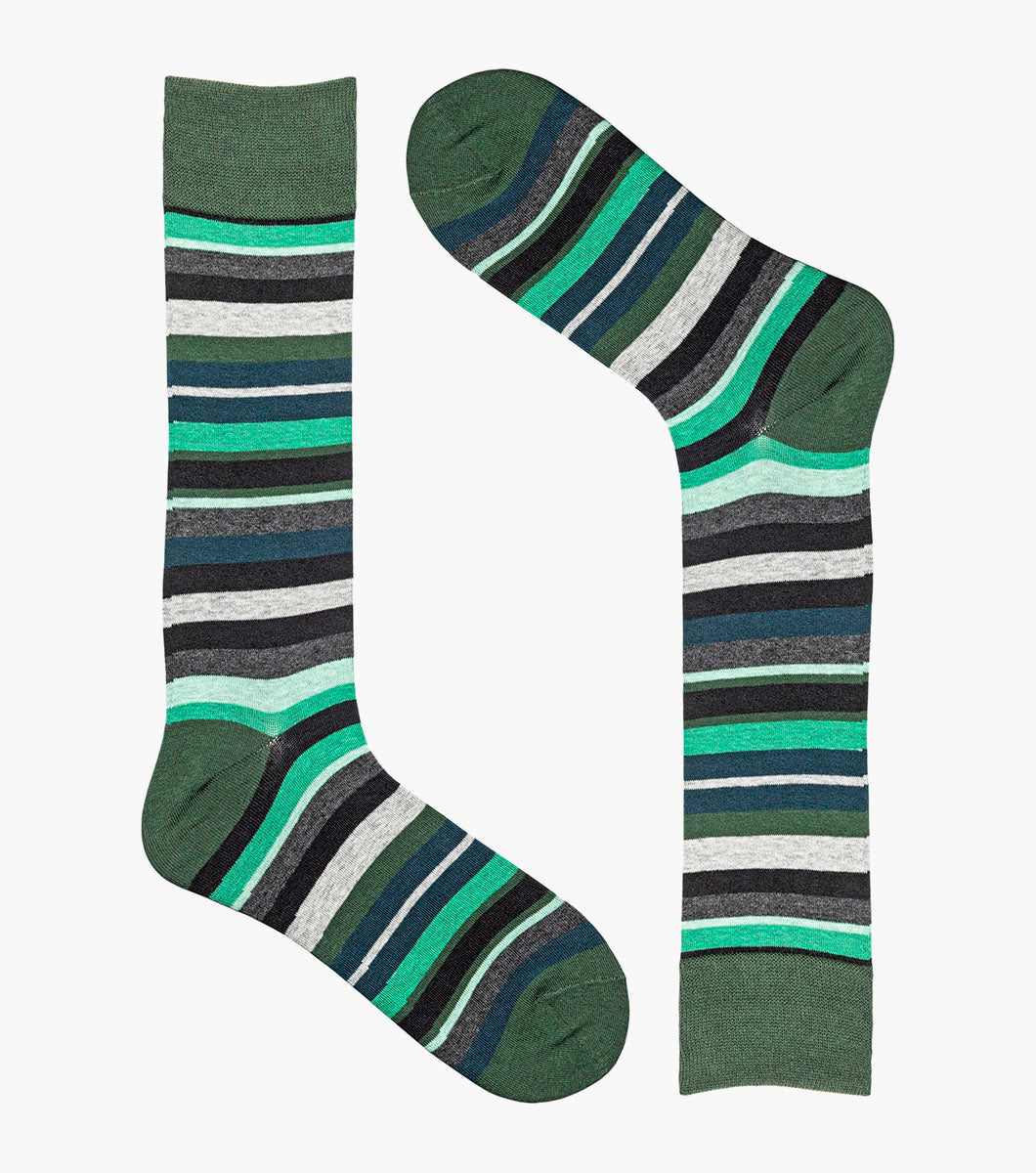 Stacy Adams Assorted Stripe Men's Crew Dress Socks Men’s Socks - Green Multi