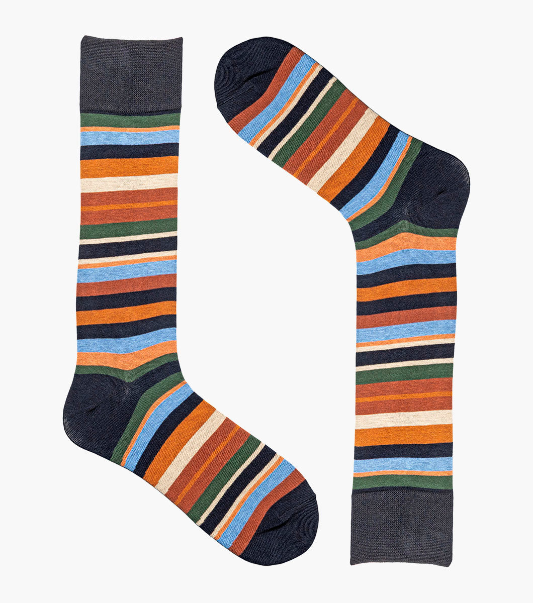 Stacy Adams Assorted Stripe Men's Crew Dress Socks Men’s Socks - Black Multi