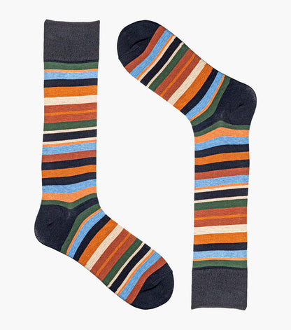 Stacy Adams Assorted Stripe Men's Crew Dress Socks Men’s Socks - Black Multi