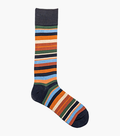 Stacy Adams Assorted Stripe Men's Crew Dress Socks Men’s Socks - Black Multi