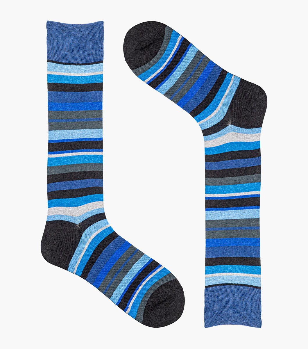 Stacy Adams Assorted Stripe Men's Crew Dress Socks Men’s Socks - Blue Multi