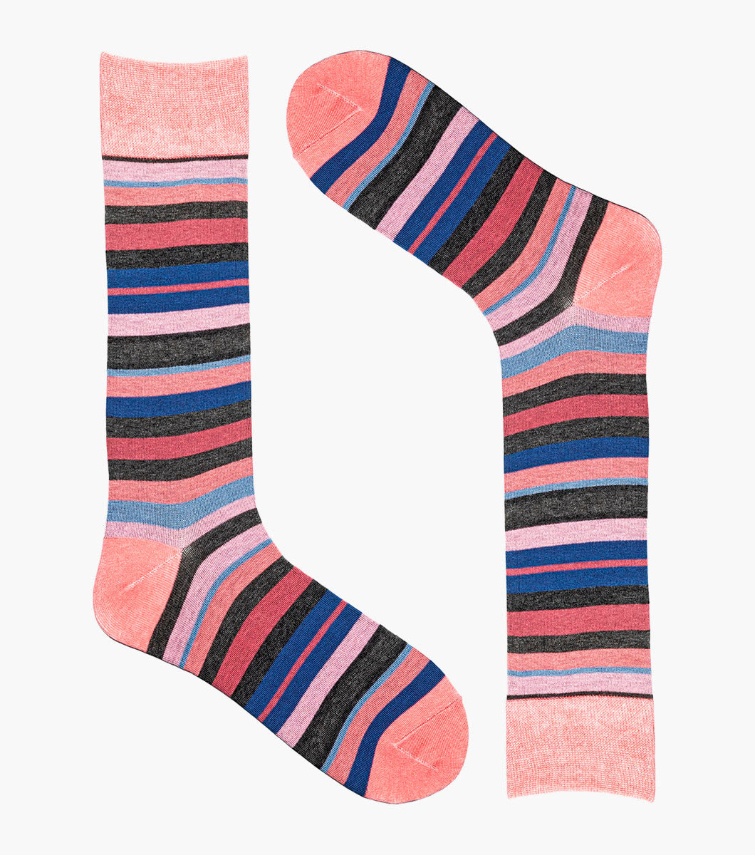 Stacy Adams Assorted Stripe Men's Crew Dress Socks Men’s Socks - Pink Multi