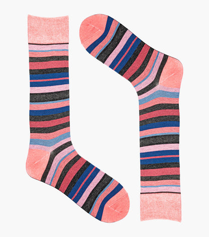 Stacy Adams Assorted Stripe Men's Crew Dress Socks Men’s Socks - Pink Multi
